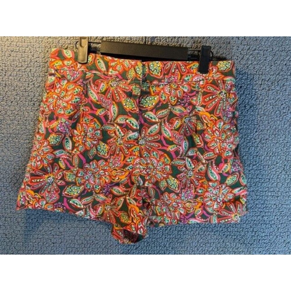 J. Crew Vibrant Floral Tropical Linen Blend High Rise Shorts Boho Green Women 10